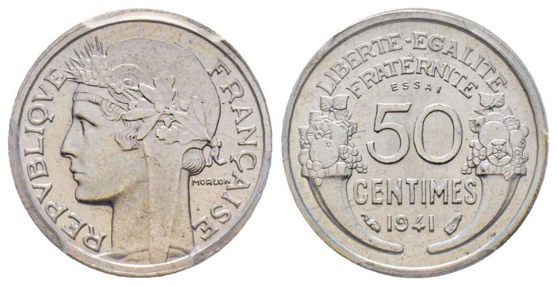 Etat Français 1940-1944
Essai de 50 centimes Morlon, Paris, 1941, Al, 0.76 g.
Ré...