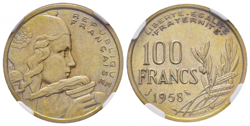 Quatrième République 1946-1958
100 Francs Cochet, Chouette, Paris, 1958, Cu-Al 6...