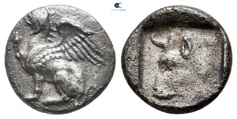 Thrace. Abdera circa 415-395 BC. 
Triobol AR

12 mm., 1,58 g.

Griffin seat...