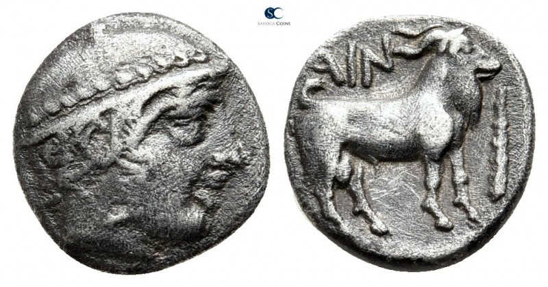 Thrace. Ainos circa 435-405 BC. 
Diobol AR

11 mm., 1,16 g.

Head of Hermes...