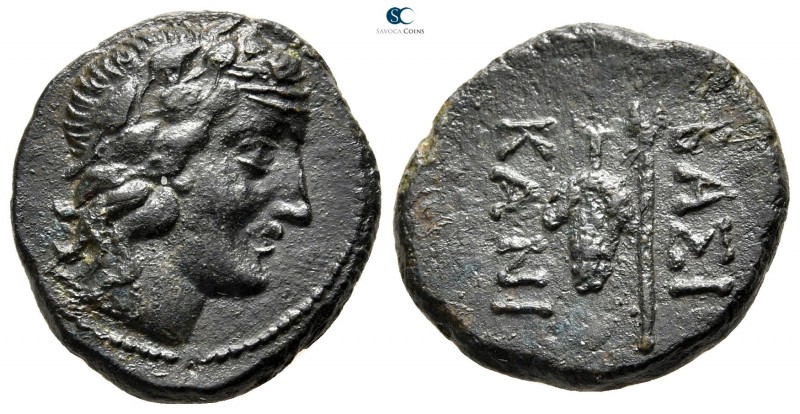 Kings of Scythia. Kanites circa 210-195 BC. 
Bronze Æ

19 mm., 5,38 g.

Hea...