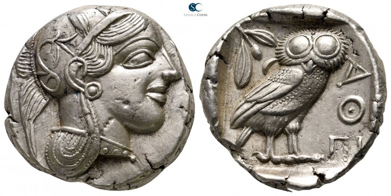 Attica. Athens 454-404 BC. 
Tetradrachm AR

24 mm., 17,20 g.

Head of Athen...
