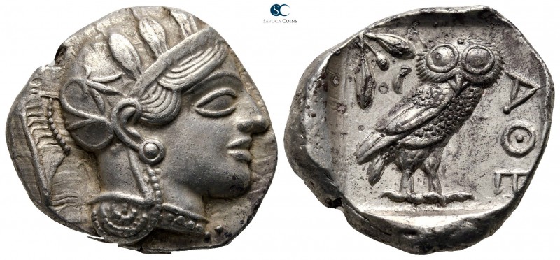 Attica. Athens 454-404 BC. 
Tetradrachm AR

27 mm., 17,18 g.

Head of Athen...