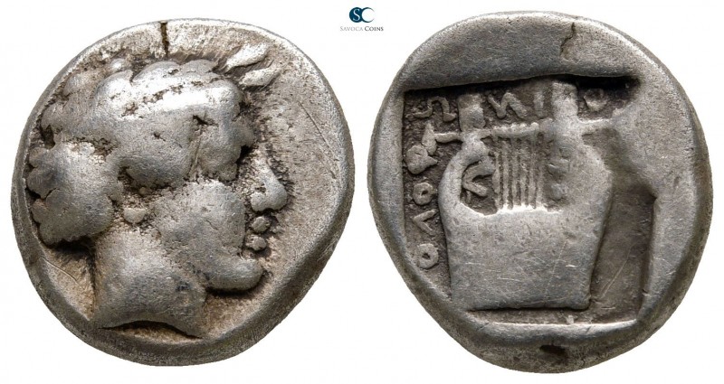 Ionia. Kolophon 410-400 BC. 
Drachm AR

17 mm., 5,43 g.

Laureate head of A...