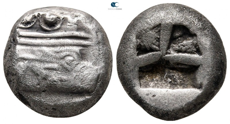 Lycia. Phaselis 530-480 BC. 
Stater AR

18 mm., 10,61 g.

Prow of galley in...
