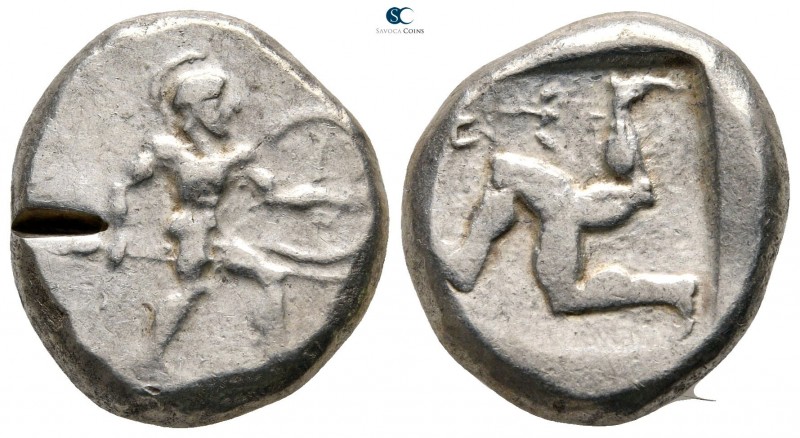 Pamphylia. Aspendos circa 465-430 BC. 
Stater AR

20 mm., 10,88 g.

Helmete...