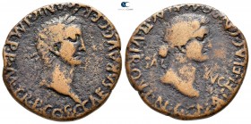 Hispania. Carthago Nova. Gaius (Caligula), with Caesonia AD 37-41. Cn. Atellius Flaccus and Cn. Pompeius Flaccus, duoviri. As Æ