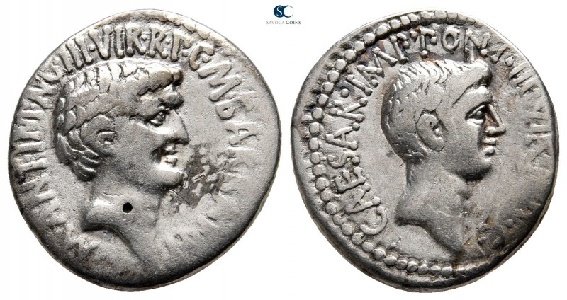 Marc Antony and Octavian 41 BC. Military mint moving with M.Antony
Denarius AR...