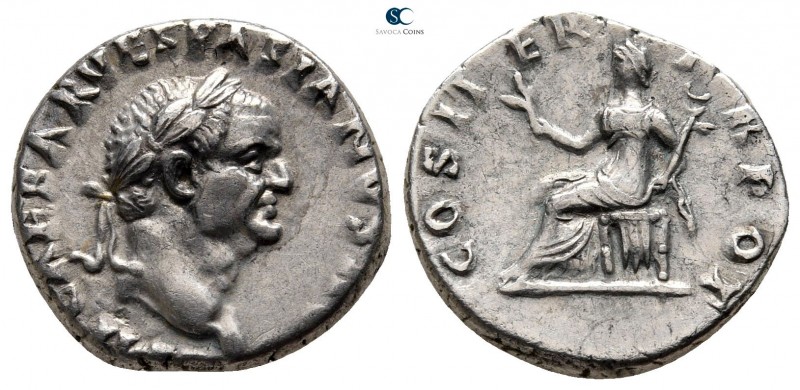 Vespasian AD 69-79. Rome
Denarius AR

17 mm., 3,08 g.

[IMP CA]ESAR VESPASI...