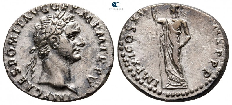 Domitian AD 81-96. Struck AD 85. Rome
Denarius AR

18 mm., 3,16 g.

IMP CAE...