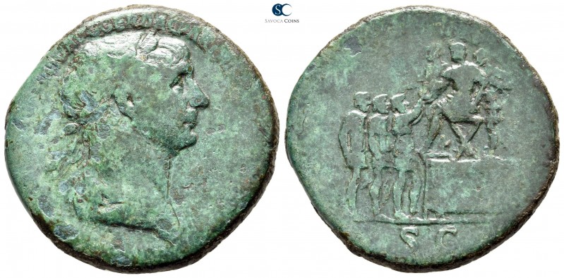 Trajan AD 98-117. Rome
Sestertius Æ

33 mm., 21,42 g.

[IMP CAES NER TRAIAN...
