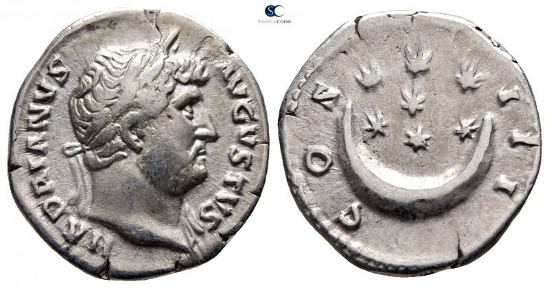 Hadrian AD 117-138. Rome
Denarius AR

19 mm., 3,17 g.

HADRIANVS AVGVSTVS, ...