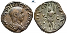 Philip II, as Caesar AD 244-246. 3rd officina. 5th emission of Philip I, struck AD 246. Rome. Sestertius Æ