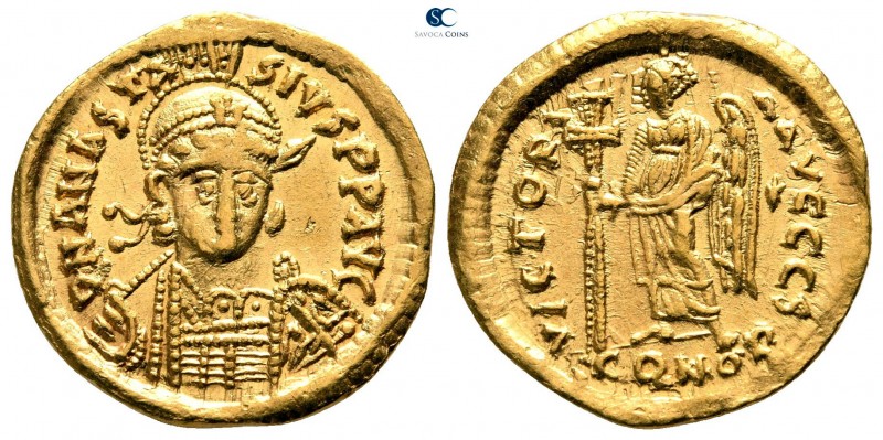 Anastasius I AD 491-518. Struck AD 492-507. Constantinople. 6th officina
Solidu...