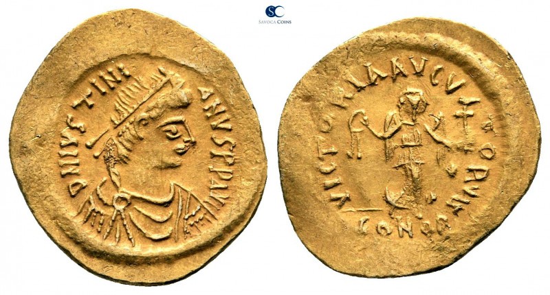 Justinian I AD 527-565. Constantinople
Tremissis AV

16 mm., 1,46 g.

D N I...