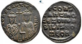 Constantine VII Porphyrogenitus, with Zoe AD 913-959. Constantinople. Follis Æ