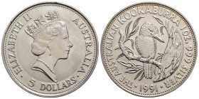 AUSTRALIA - Elisabetta II (1952) - 5 Dollari - 1991 - Kookaburra - AG Kr. 138 - FDC