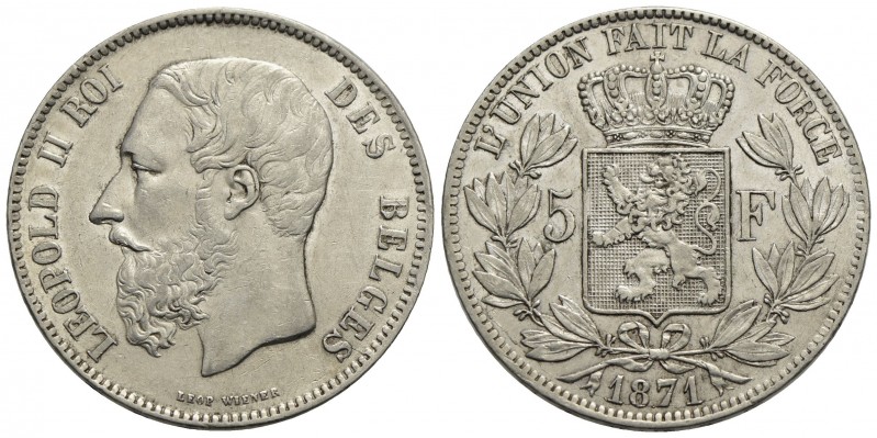 BELGIO - Leopoldo II (1865-1909) - 5 Franchi - 1871 - AG Kr. 24 - SPL+