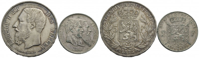 BELGIO - Leopoldo II (1865-1909) - 5 Franchi - 1873 - AG Kr. 24 assieme a 2 fran...