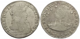 BOLIVIA - Repubblica (1825) - 8 Soles - 1839 LR - AG Kr. 97 - BB-SPL