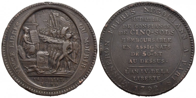 FRANCIA - Luigi XVI (1774-1792) - 5 Sols - 1792 - CU Kr. Tn31 Moneta di confianc...