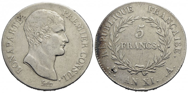 FRANCIA - Napoleone I, Console (1799-1804) - 5 Franchi - AN XI A - AG RR Kr. 650...