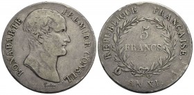 FRANCIA - Napoleone I, Console (1799-1804) - 5 Franchi - AN XI A - AG RR Kr. 650.1 - qBB/BB