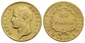 FRANCIA - Napoleone I, Imperatore (1804-1814) - 20 Franchi - 1806 A - AU Kr. 674.1 Pulita - qSPL/SPL