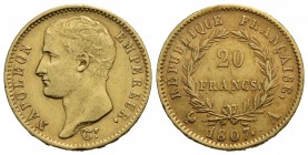 FRANCIA - Napoleone I, Imperatore (1804-1814) - 20 Franchi - 1807 A - Testa nuda - AU Kr. A687.1 - BB-SPL
