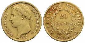 FRANCIA - Napoleone I, Imperatore (1804-1814) - 20 Franchi - 1808 A - Testa laureata - AU R Kr. 687.1 - BB+