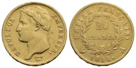 FRANCIA - Napoleone I, Imperatore (1804-1814) - 20 Franchi - 1811 A - Testa laureata - AU Kr. 695.1 Pulita e colpettino - BB-SPL