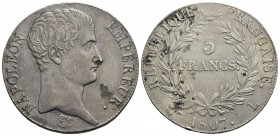 FRANCIA - Napoleone I, Imperatore (1804-1814) - 5 Franchi - 1807 L - AG Kr. 673.8 Ossidazioni - qSPL