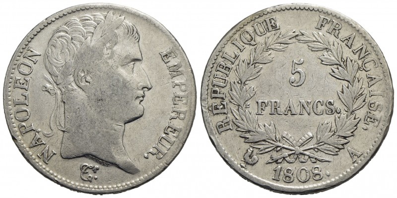 FRANCIA - Napoleone I, Imperatore (1804-1814) - 5 Franchi - 1808 A - AG Kr. 686....