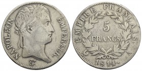 FRANCIA - Napoleone I, Imperatore (1804-1814) - 5 Franchi - 1814 A - AG Kr. 694.1 - bel BB