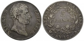 FRANCIA - Napoleone I, Imperatore (1804-1814) - 5 Franchi - AN 12 A - AG Kr. 660.1 - BB+