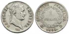 FRANCIA - Napoleone I, Imperatore (1804-1814) - Franco - 1808 D - AG Kr. 682.4 - bel BB