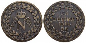 FRANCIA - Napoleone I, Imperatore (1804-1814) - Decime - 1815 BB - AE R Kr. 700 Coniazione provinciale Strasburgo - BB+