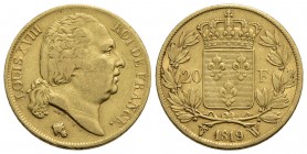FRANCIA - Luigi XVIII (1814-1824) - 20 Franchi - 1819 W - AU Kr. 712.9 - BB/BB+