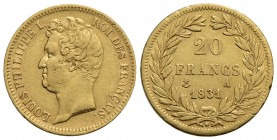 FRANCIA - Luigi Filippo I (1830-1848) - 20 Franchi - 1831 A - AU Kr. 746.1 Bordo in rilievo - BB