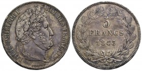 FRANCIA - Luigi Filippo I (1830-1848) - 5 Franchi - 1843 B - AG Kr. 749.2 Patinata - qSPL