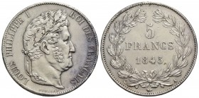 FRANCIA - Luigi Filippo I (1830-1848) - 5 Franchi - 1845 A - AG Kr. 749.1 Segnetto - SPL-FDC