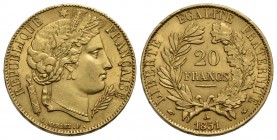 FRANCIA - Seconda Repubblica (1848-1852) - 20 Franchi - 1851 A - AU Kr. 762 - bello SPL