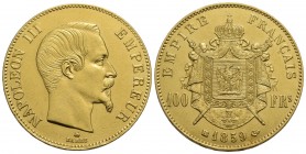 FRANCIA - Napoleone III (1852-1870) - 100 Franchi - 1859 BB - Testa nuda - AU Kr. 786.2 Colpetti - qSPL/SPL