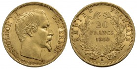 FRANCIA - Napoleone III (1852-1870) - 20 Franchi - 1860 A - Testa nuda - AU Kr. 781.1 - SPL/qFDC
