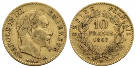 FRANCIA - Napoleone III (1852-1870) - 10 Franchi - 1867 BB - Testa laureata - AU Kr. 800.2 - BB