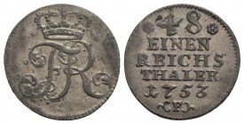 GERMANIA - PRUSSIA - Federico II (1740-1786) - 1/48 di tallero - 1753 F - MI Kr. 225 - SPL
