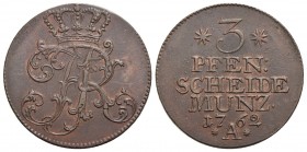 GERMANIA - PRUSSIA - Federico II (1740-1786) - 3 Pfennig - 1762 A - CU Kr. 290 Parzialmente rosso - FDC