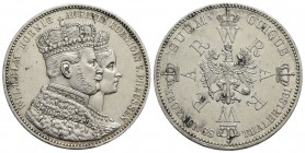 GERMANIA - PRUSSIA - Guglielmo I (1861-1888) - Tallero - 1861 - Incoronazione di Guglielmo I e Augusta - AG Kr. 488 Fondi lucenti - qFDC