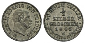 GERMANIA - PRUSSIA - Guglielmo I (1861-1888) - Mezzo Groschen - 1863 A - MI Kr. 484 - qFDC