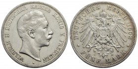 GERMANIA - PRUSSIA - Guglielmo II (1888-1918) - 5 Marchi - 1902 - AG Kr. 523 - BB+/qSPL